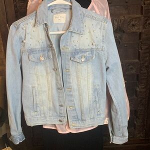 Love Tree Light Blue Jean Jacket with Stud and pearl Details size small